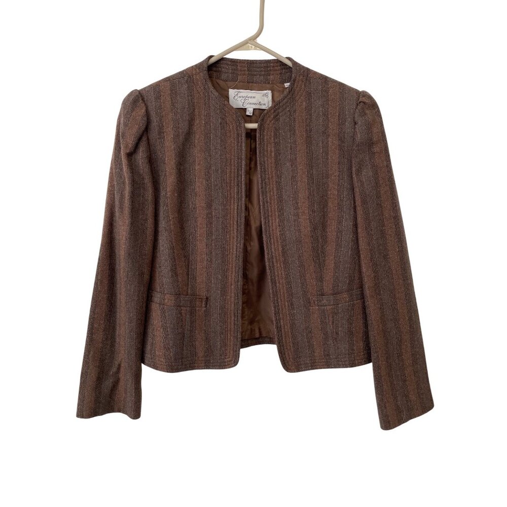 Vintage European Connection Blazer Jacket Size 11/12 Striped Open Front Career